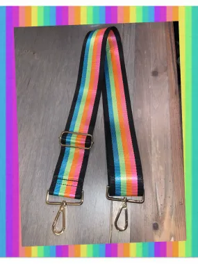 🌈 Neon Rainbow w/ Black Stripe 2” Adjustable Handbag Strap