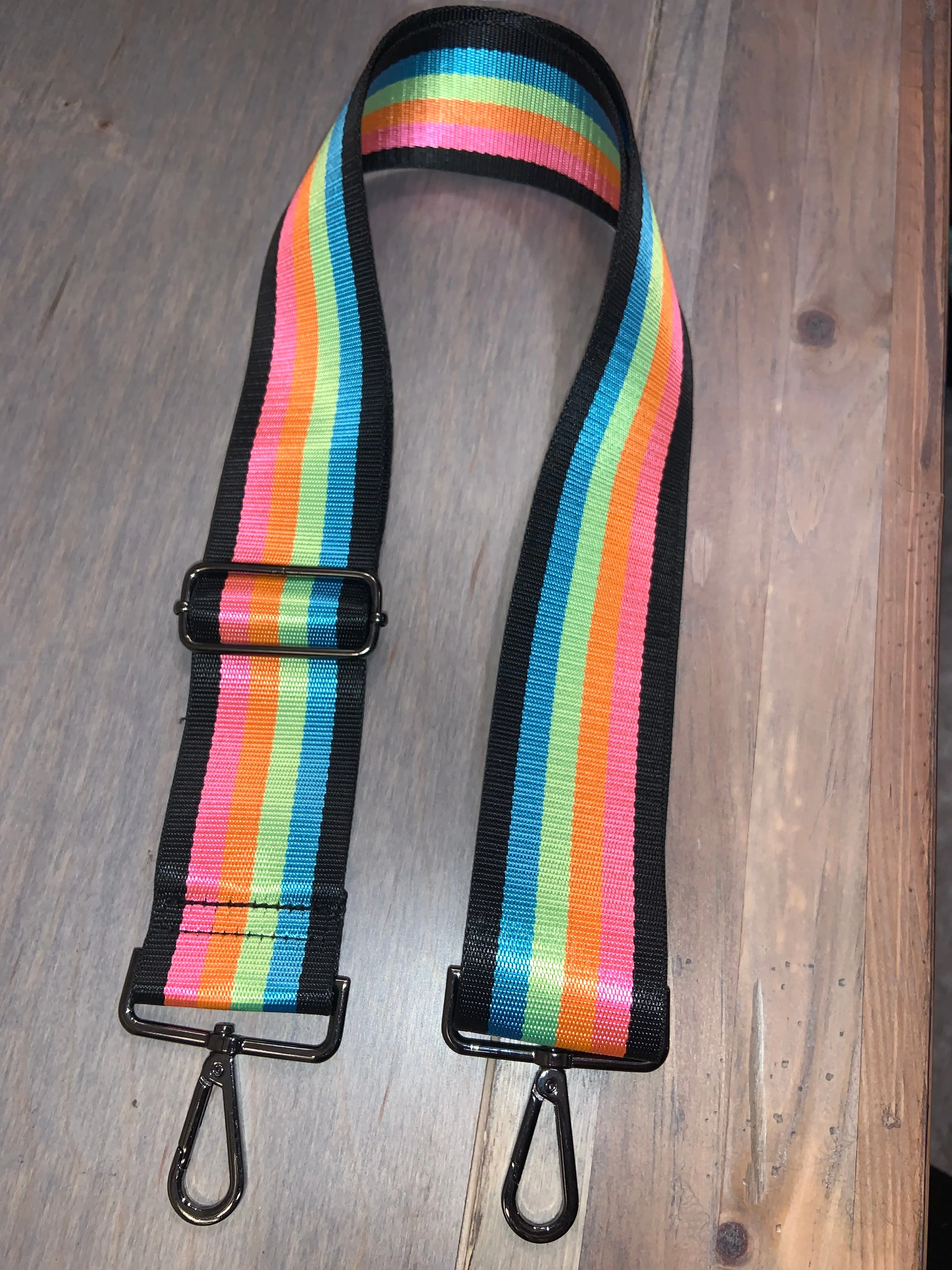 🌈 Neon Rainbow w/ Black Stripe 2” Adjustable Handbag Strap