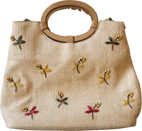 00's Beaded Floral Straw Summer Handbag with Leather Handle and Strap by Fossil