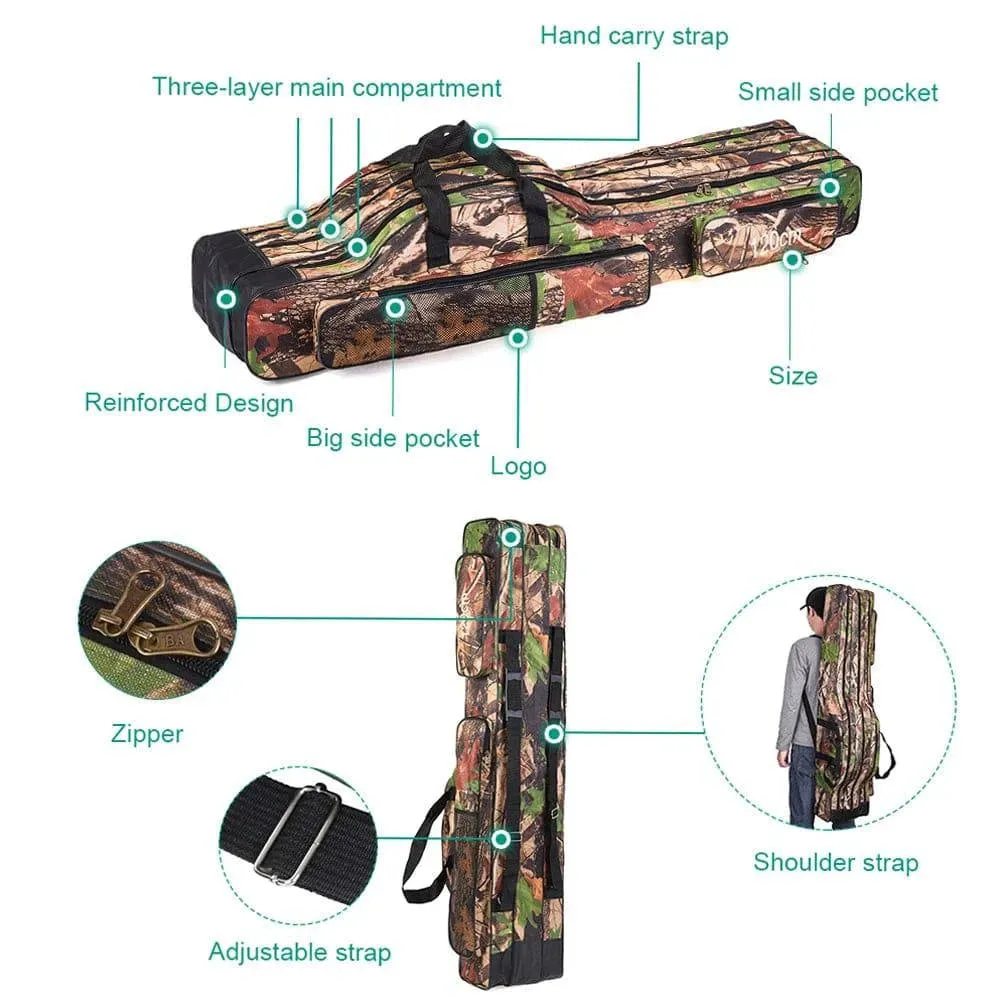 120cm/150cm 3 Layers Fishing Bag Portable Folding Fishing Rod Reel Bag Fishing Tackle Carry Bag Case For Outdoor Fishing