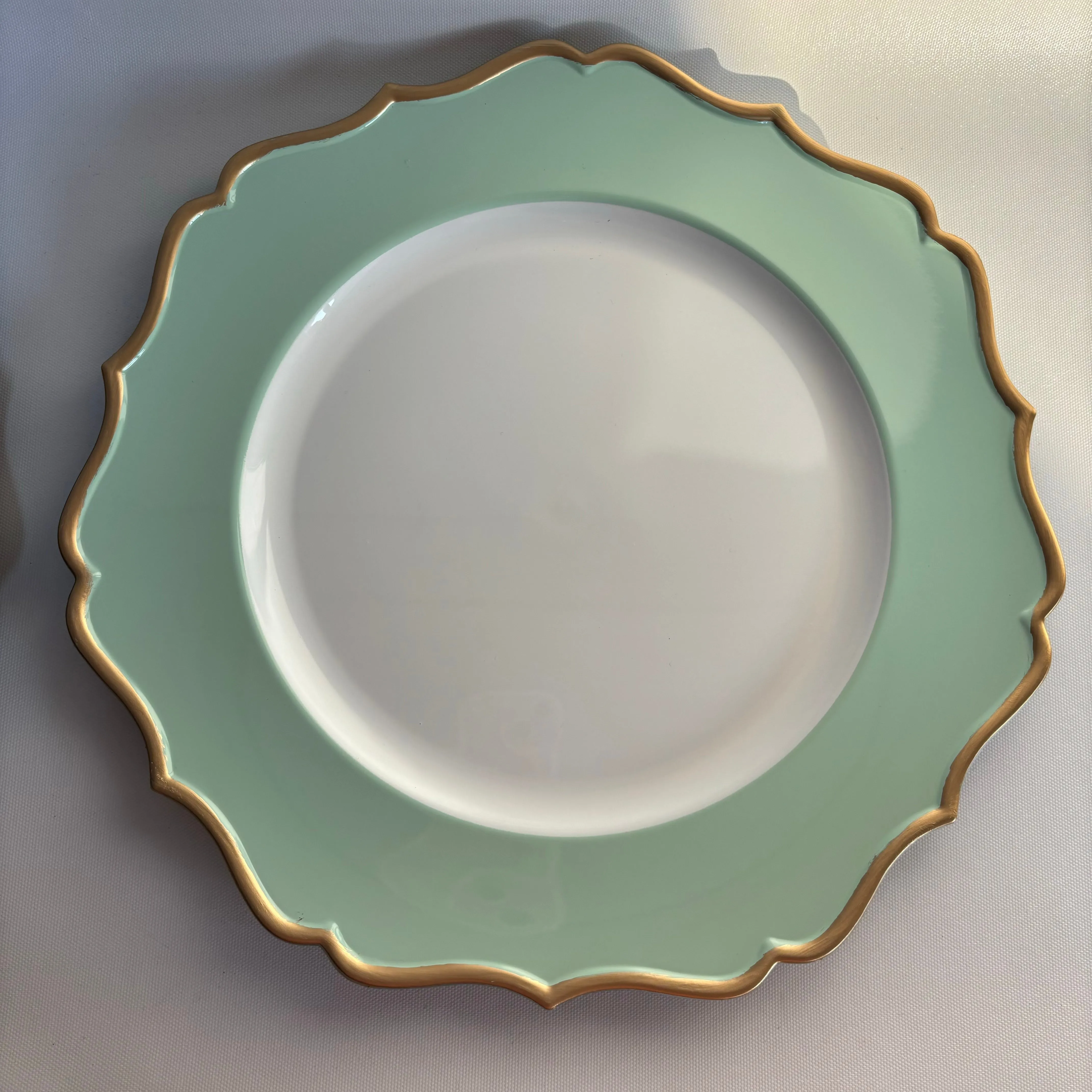 13" Acrylic flower Charger Plate-baby blue/gld