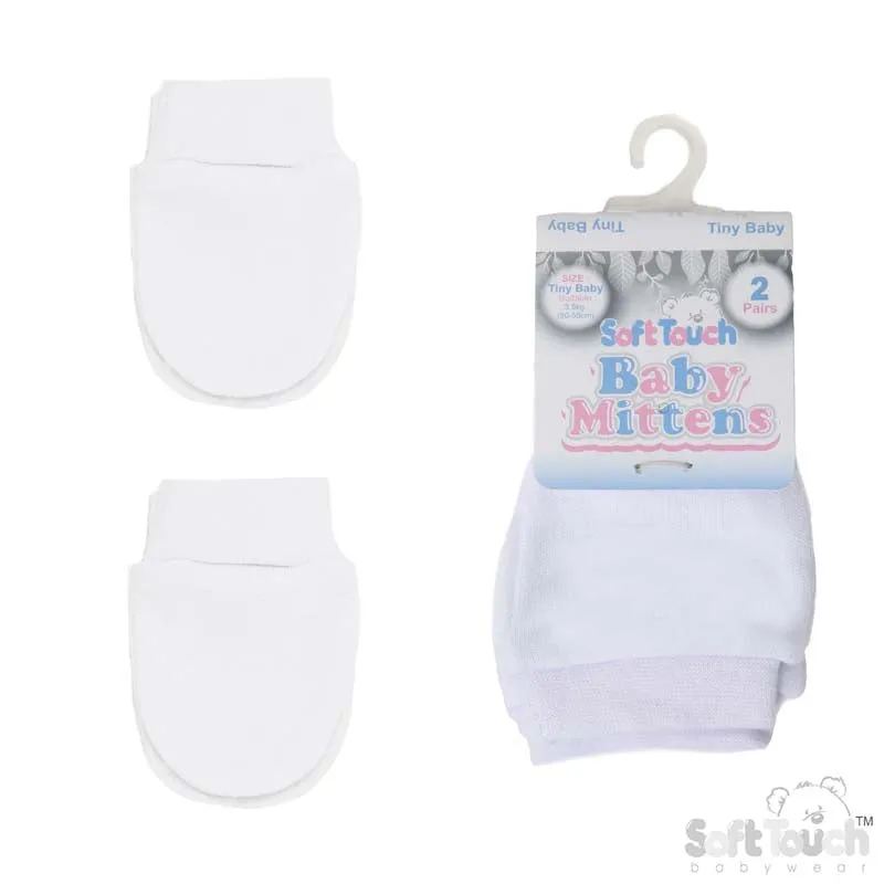 2 PR SET WHITE TB SCRATCH MITTENS (PK6) PRP113-W