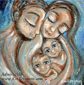 Admiration - Custom Hair & Eye Color with an Embellished Print - Dad, Mom, 2 Kids Art Print