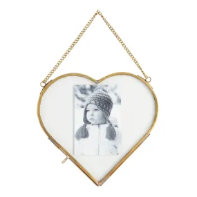 Adzee Hanging Glass Frame for Pressed Flowers, Brass Picture Frame Heart shape Photo frame Dried Flowers Frame Wall Decor Size -6x6 inch