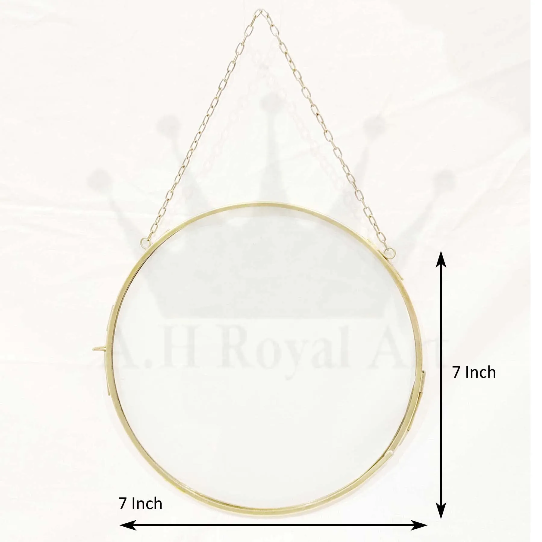 A.H Royal Art Decorative Brass & Glass Hanging Round Photo Frame with Pressed Glass (Size - 7x7 inch)