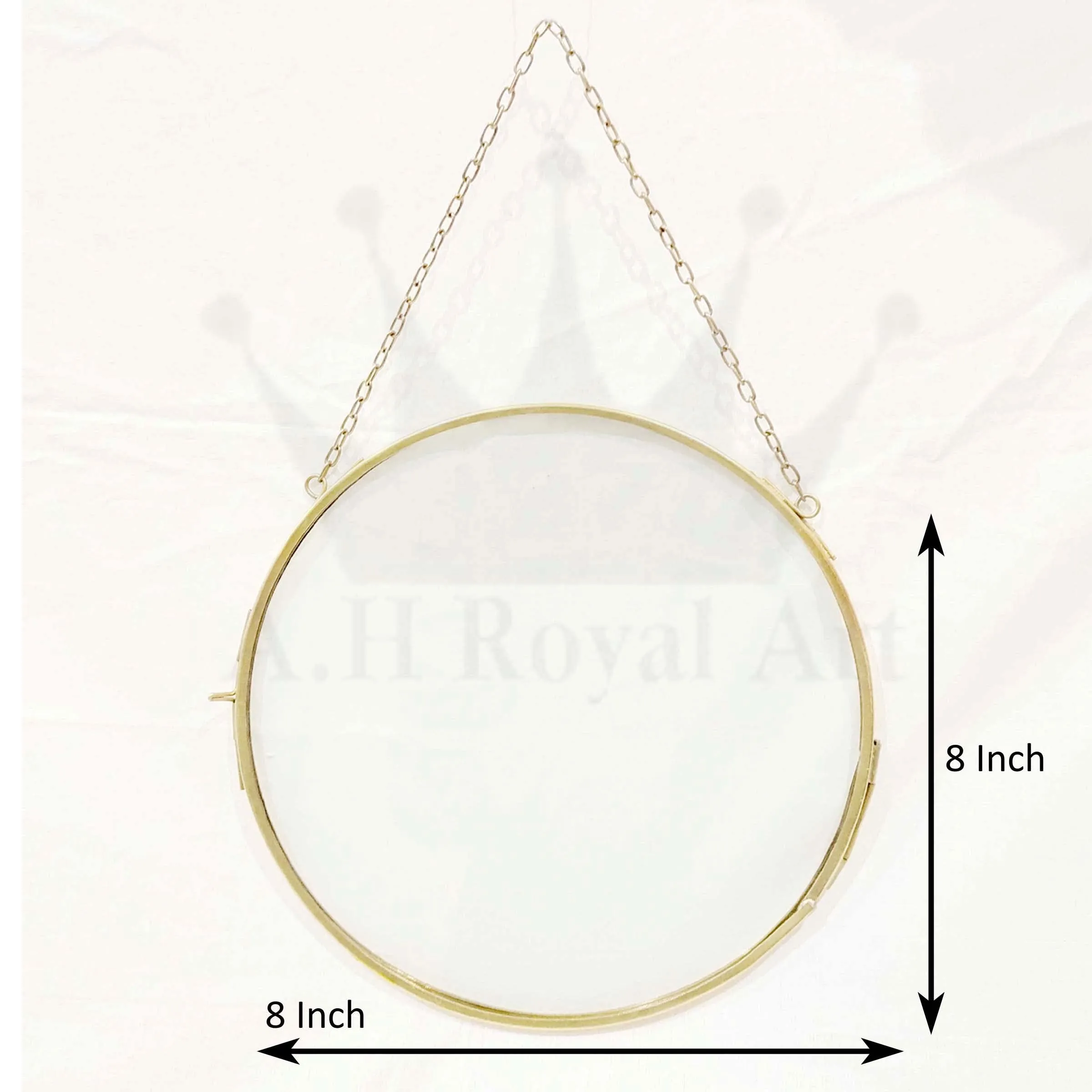 A.H Royal Art Decorative Brass & Glass Hanging Round Photo Frame with Pressed Glass (Size - 8x8 inch)