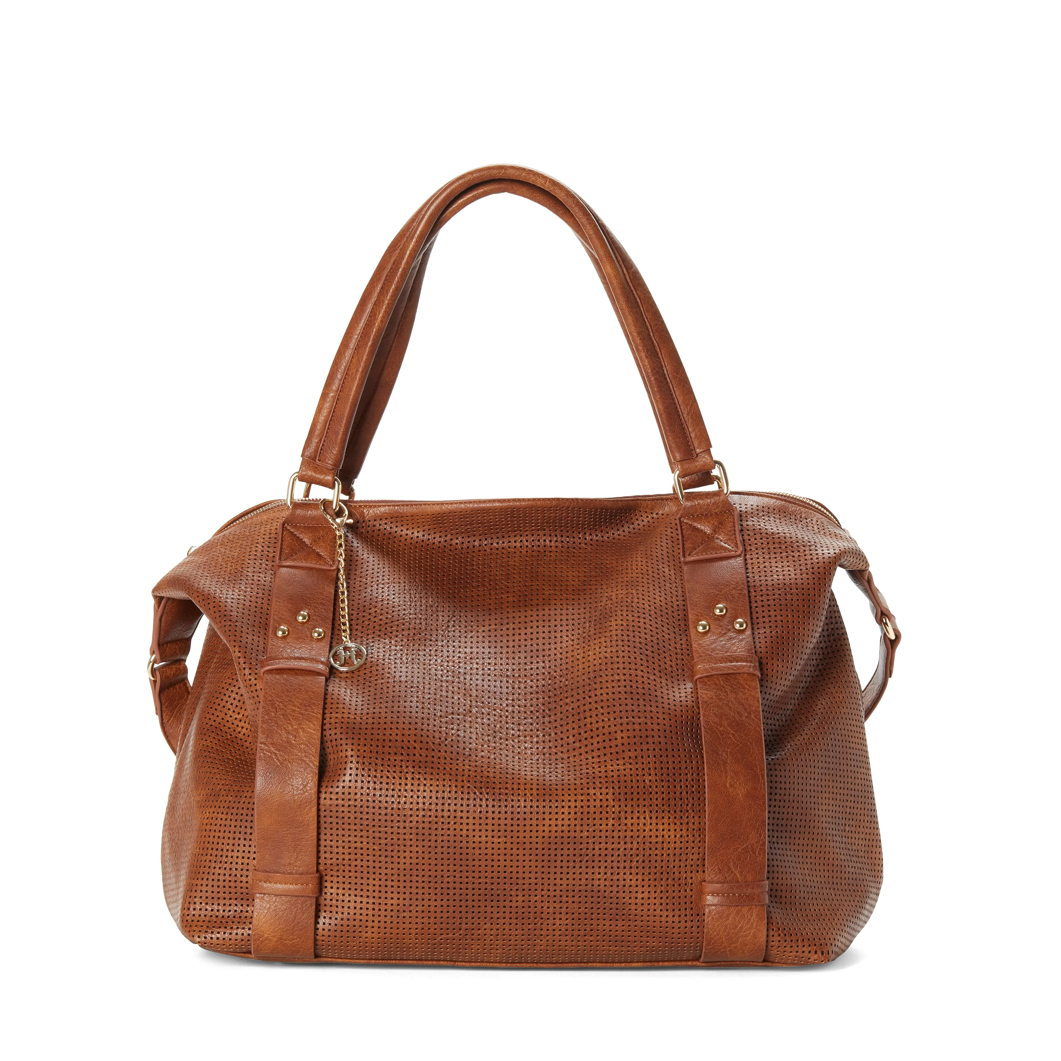 ALEXIS Perforated Vegan Weekender - Cognac