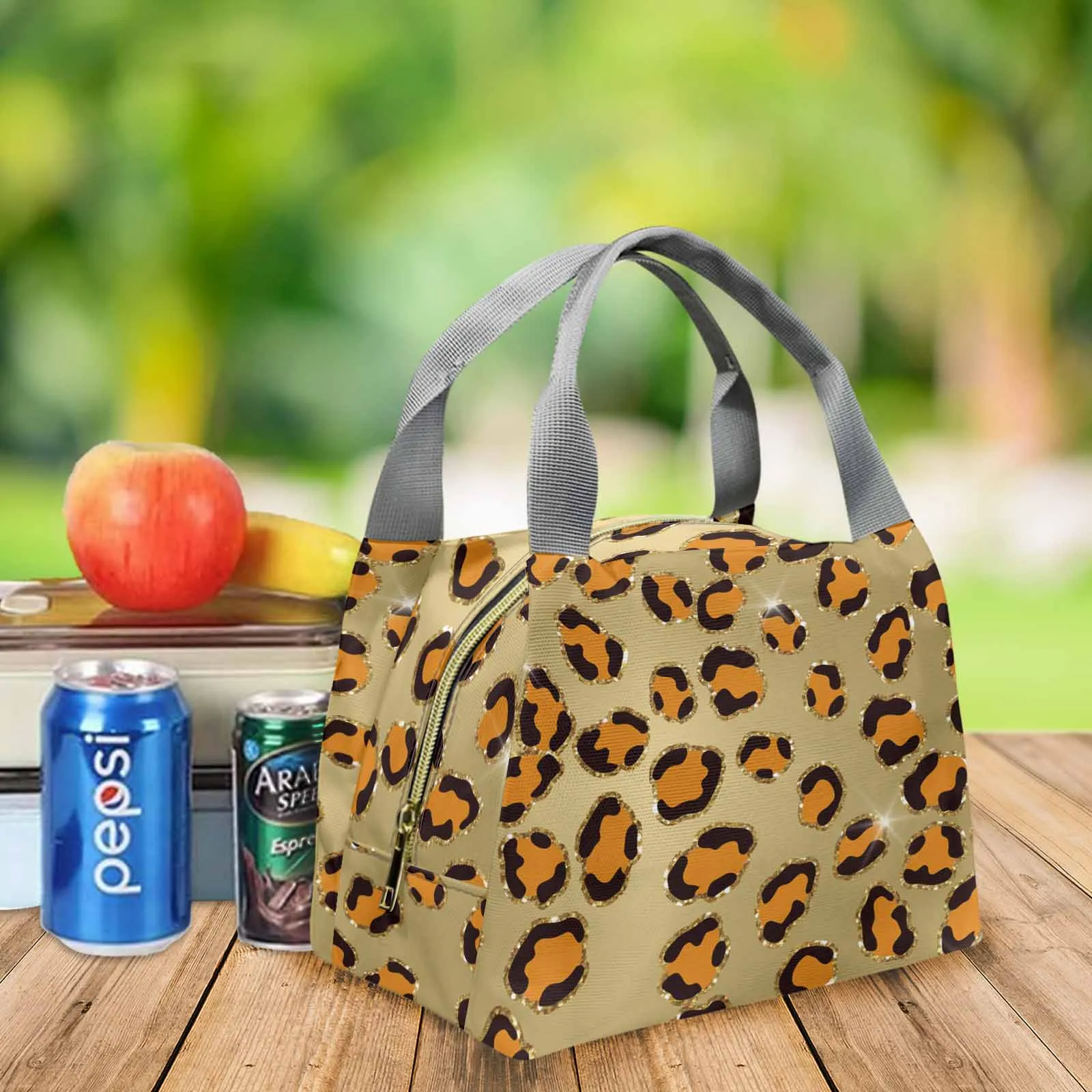 Animal Print 10  Portable Lunch Bag-Grey Handle