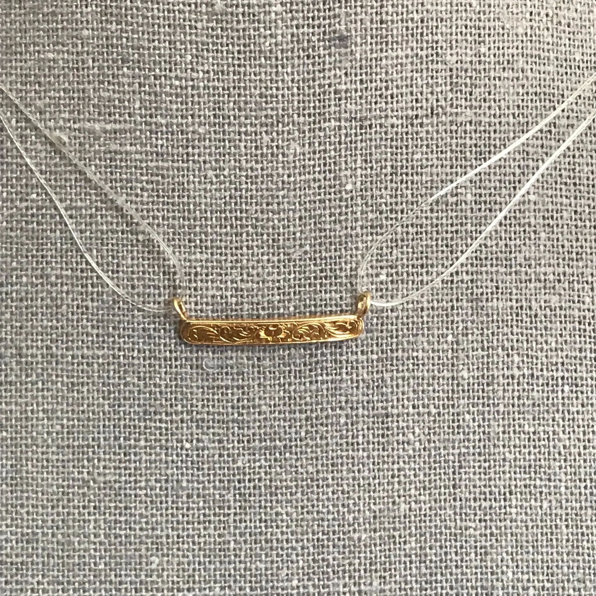 Antique Gold Bar Pendant. 14K Yellow Gold. Scroll Design. Upcycled Diaper Pin. Circa 1800s.