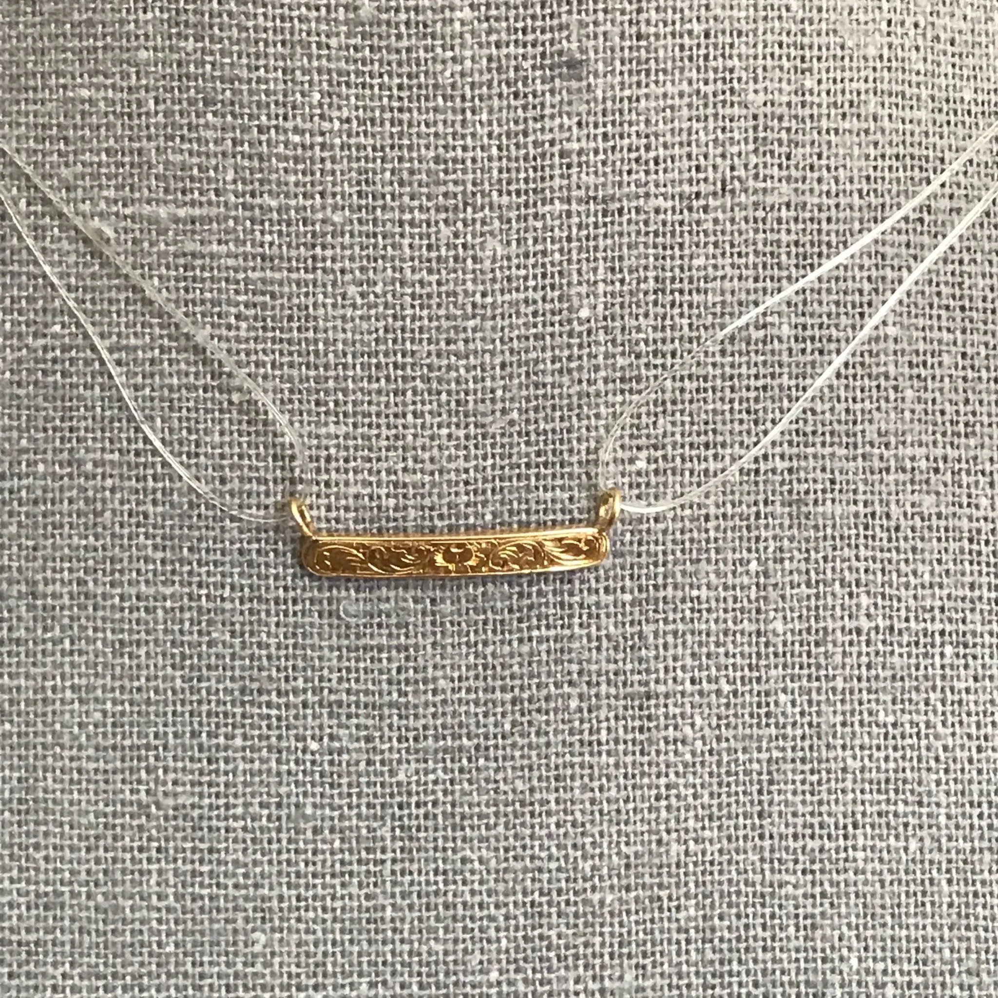 Antique Gold Bar Pendant. 14K Yellow Gold. Scroll Design. Upcycled Diaper Pin. Circa 1800s.