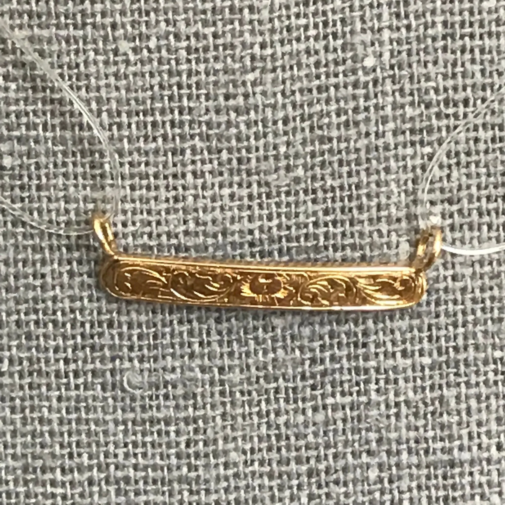 Antique Gold Bar Pendant. 14K Yellow Gold. Scroll Design. Upcycled Diaper Pin. Circa 1800s.