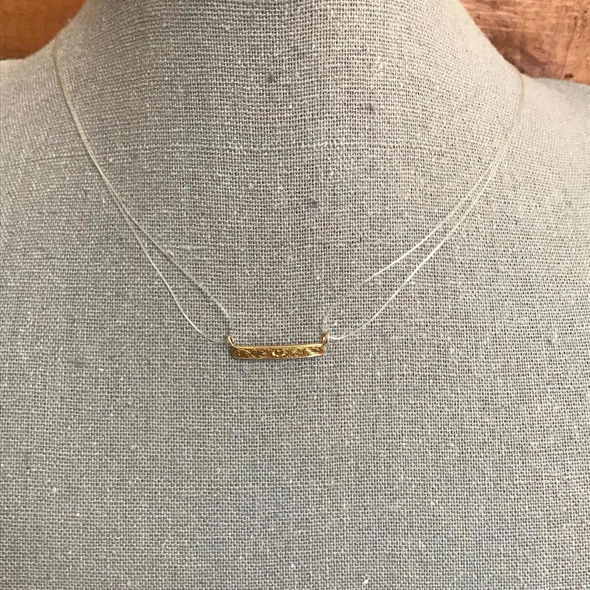 Antique Gold Bar Pendant. 14K Yellow Gold. Scroll Design. Upcycled Diaper Pin. Circa 1800s.