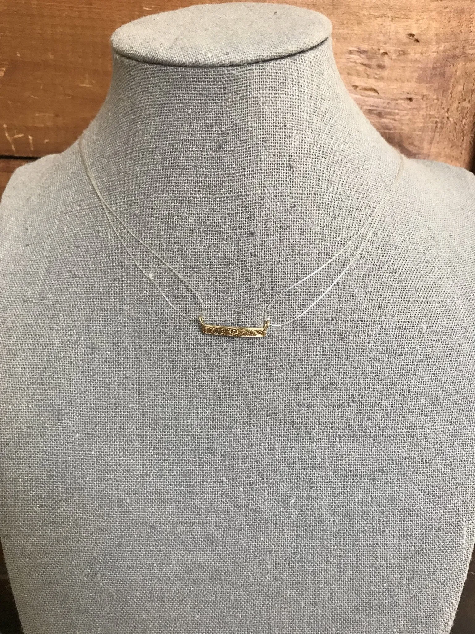 Antique Gold Bar Pendant. 14K Yellow Gold. Scroll Design. Upcycled Diaper Pin. Circa 1800s.