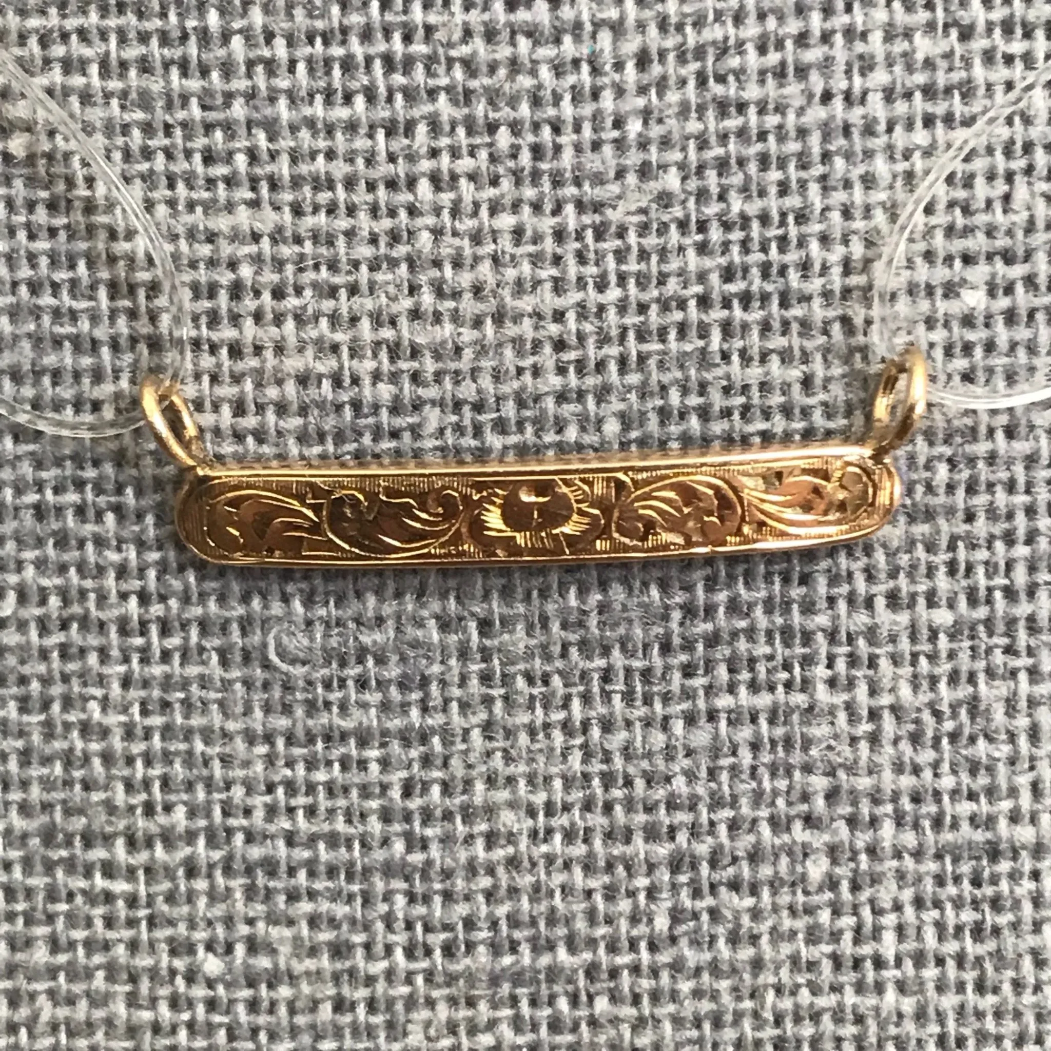 Antique Gold Bar Pendant. 14K Yellow Gold. Scroll Design. Upcycled Diaper Pin. Circa 1800s.