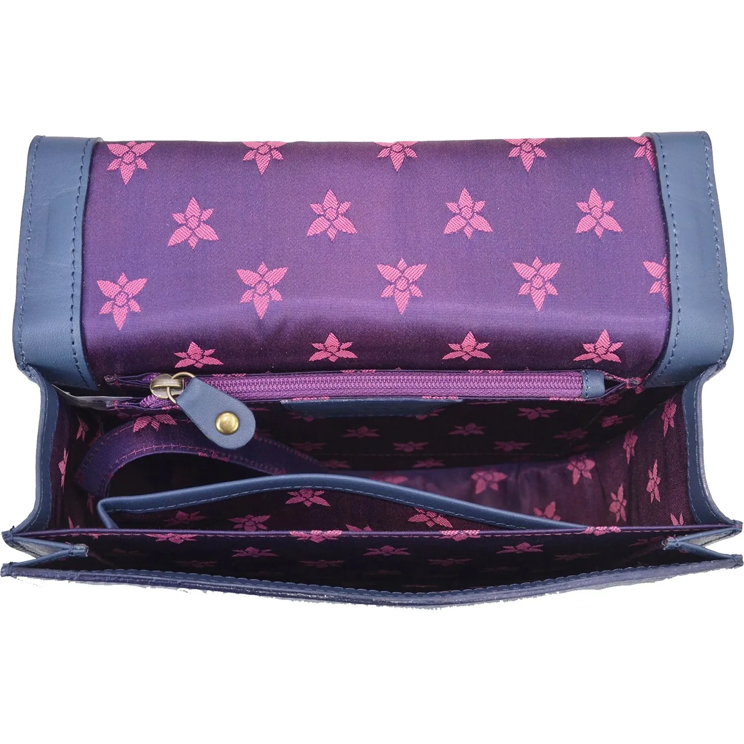 Anuschka Flap Crossbody Tooled Butterfly Ocean Leather