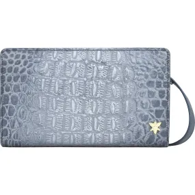 Anuschka Organizer Wallet Crossbody Croc Embossed Silver Grey Leather