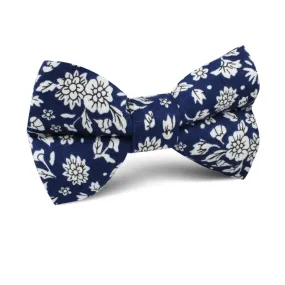 Aomori Navy Blue White Floral Kids Bow Tie