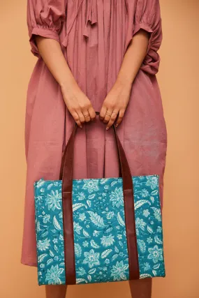 Aqua Blue Structured Tote Bag