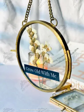 Art India Collections Wall Hanging Round 4" Brass Glass Photo Frame for Dried Flowers, Pressed Flowers, Poster, Double Glass, floating Frame for Gifting, 4x4 Inches Round