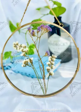 ARTINCO Art India Collections Wall Hanging Round 8" Brass Glass Photo Frame for Dried Flowers, Pressed Flowers, Poster, Double Glass, Floating Frame for Gifting 8" inches Round, (Pack of 1)