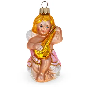 Baby Angel Playing Music Glass Christmas Ornament