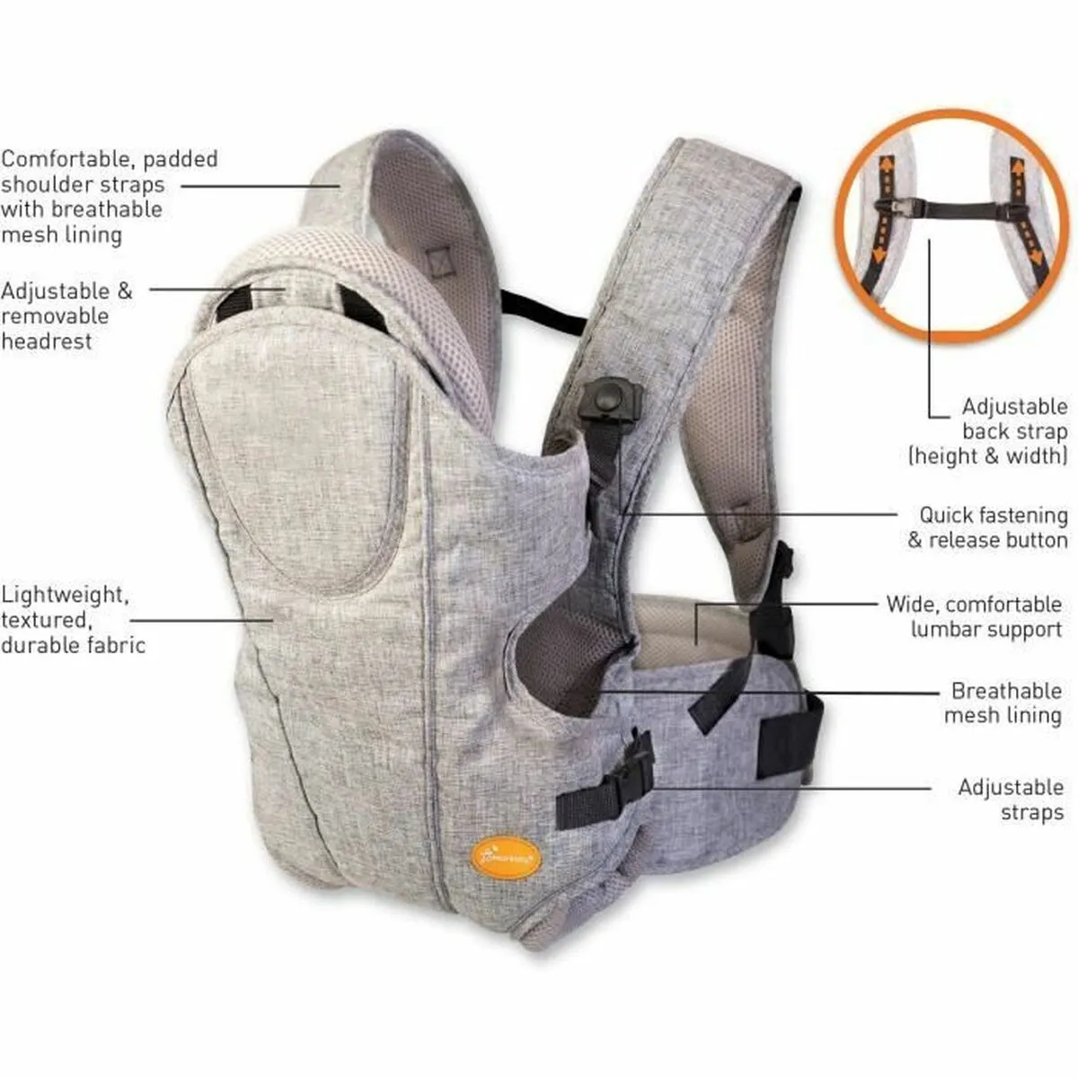 Baby Carrier Backpack Dreambaby Oxford Grey   3 years 15 kg