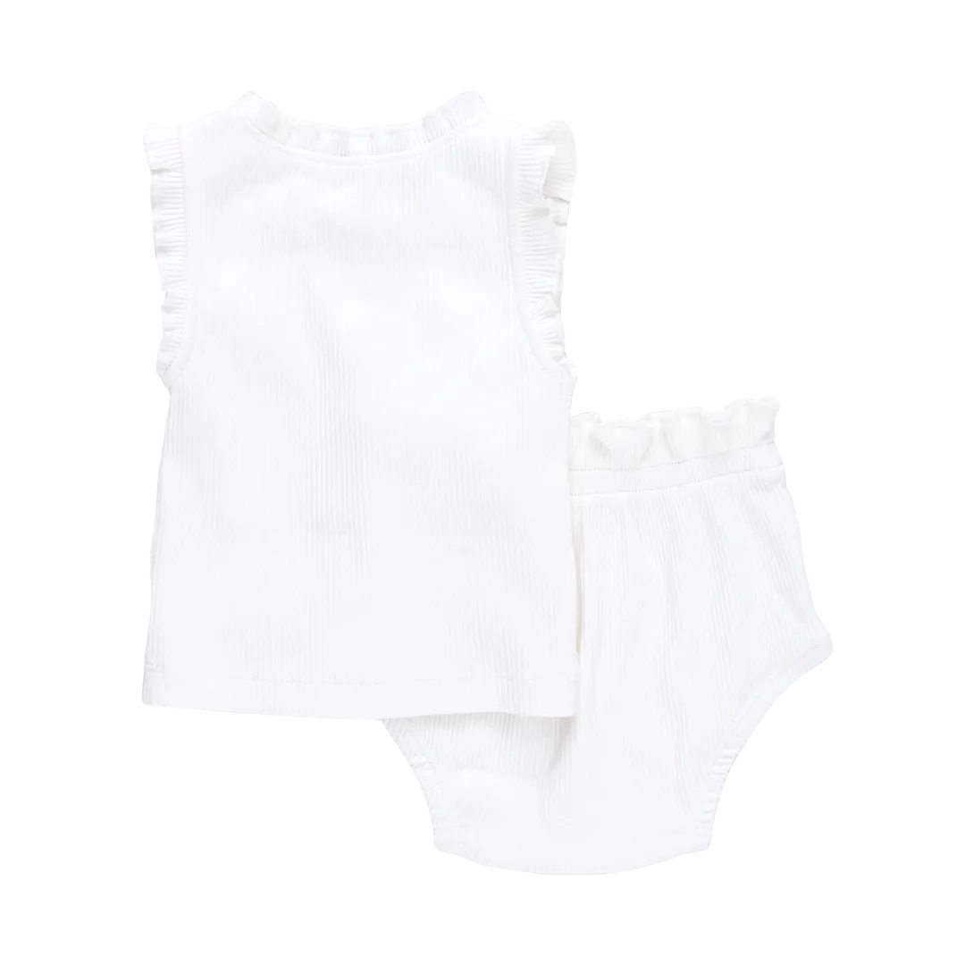 Baby Girls Organic Ruffle Rib 2-Piece Set - Gardenia White