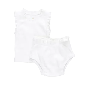 Baby Girls Organic Ruffle Rib 2-Piece Set - Gardenia White