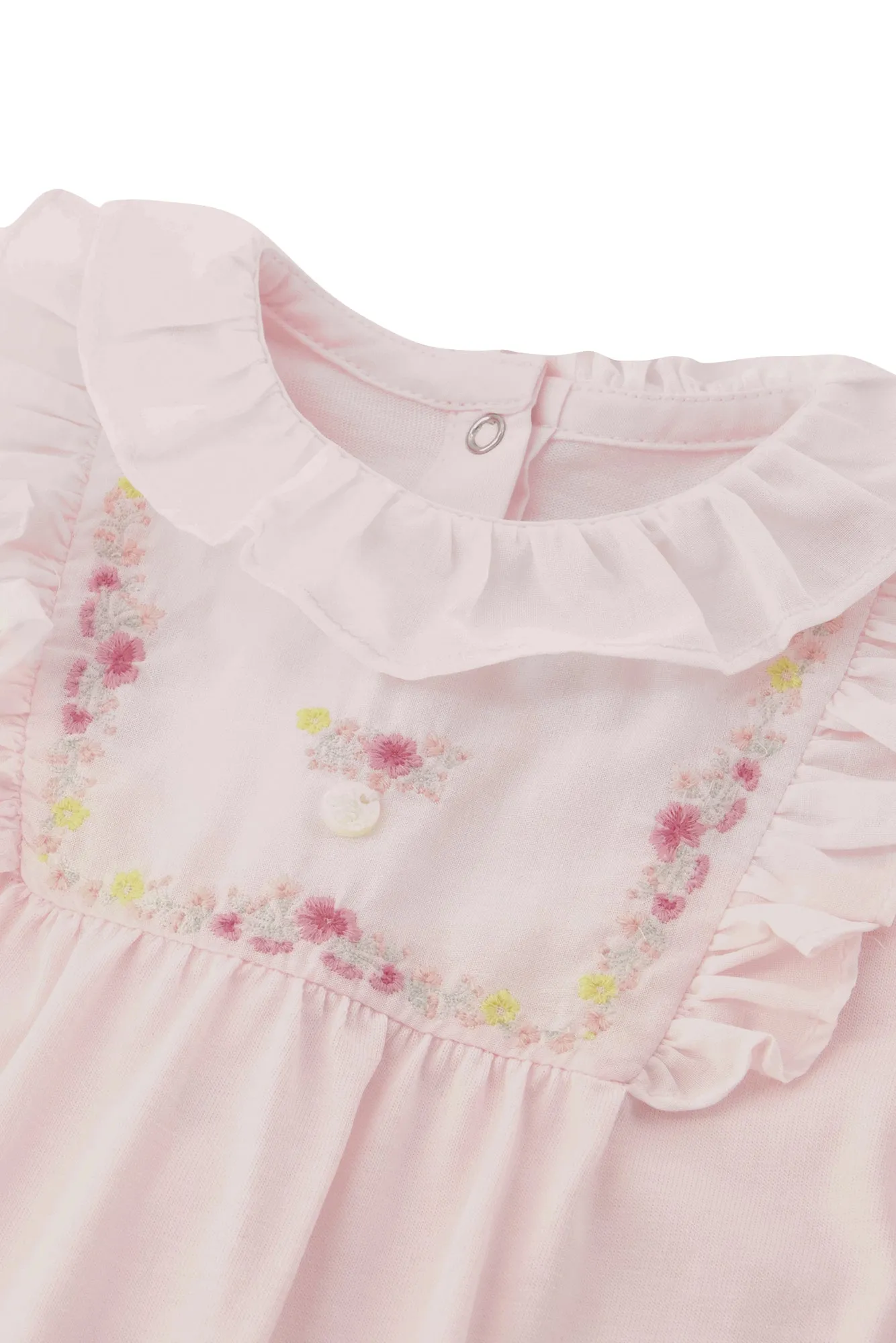 Babygrow - Pale Pink Bib Collar with Embroidery