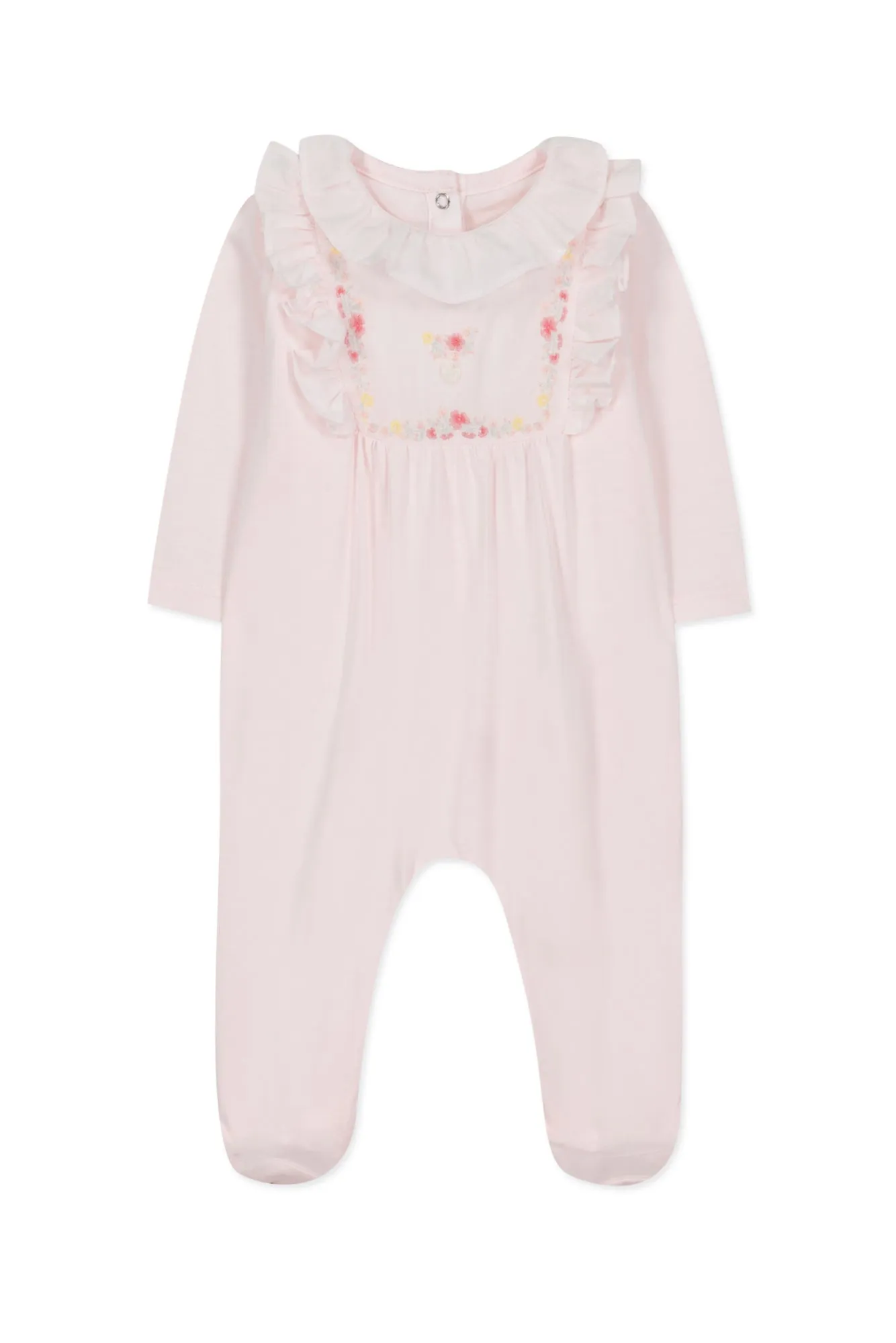 Babygrow - Pale Pink Bib Collar with Embroidery