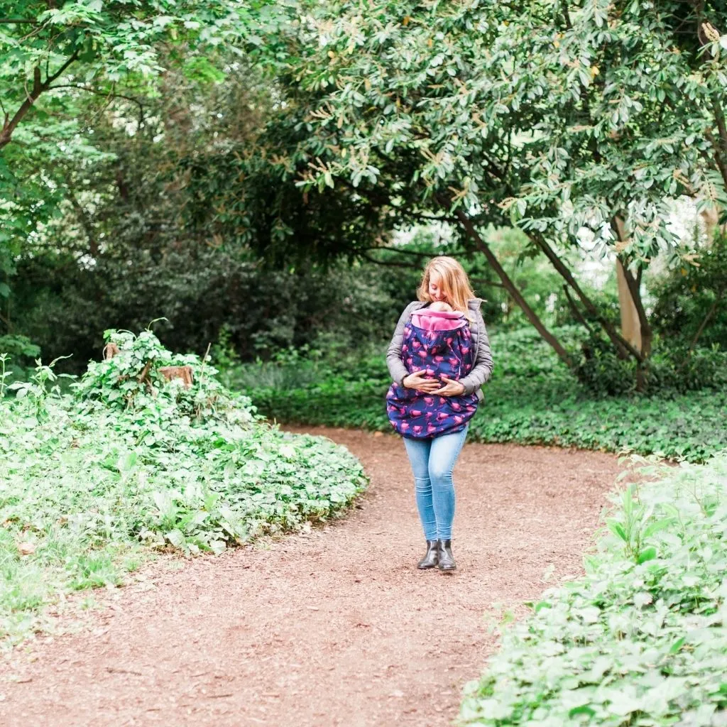 BabyWearing Fleece-lined Cover - NAVY FLAMINGO