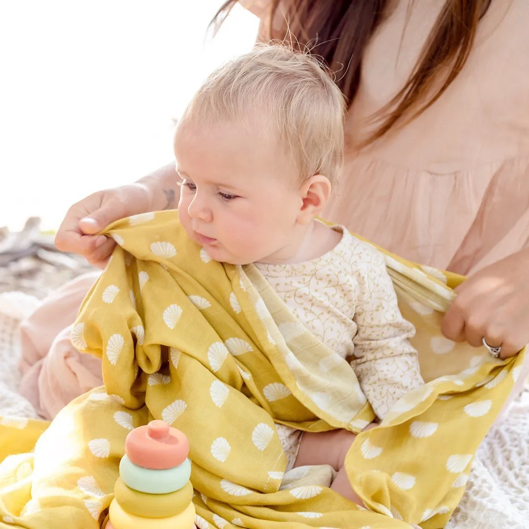 Bamboo   Cotton Muslin Swaddle Wrap | Lemon - Daisy Print