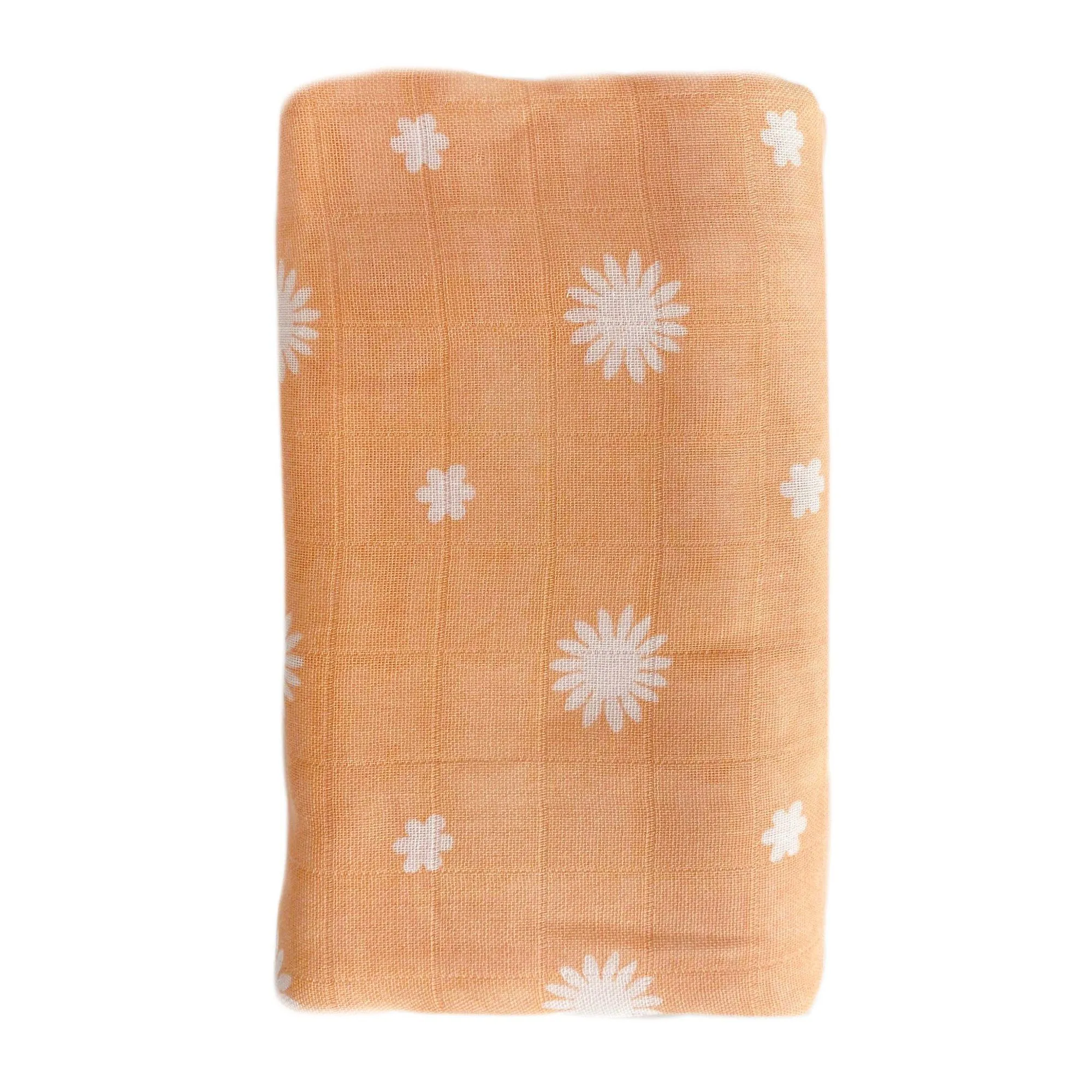 Bamboo   Cotton Muslin Swaddle Wrap  Peach - Daisy Print