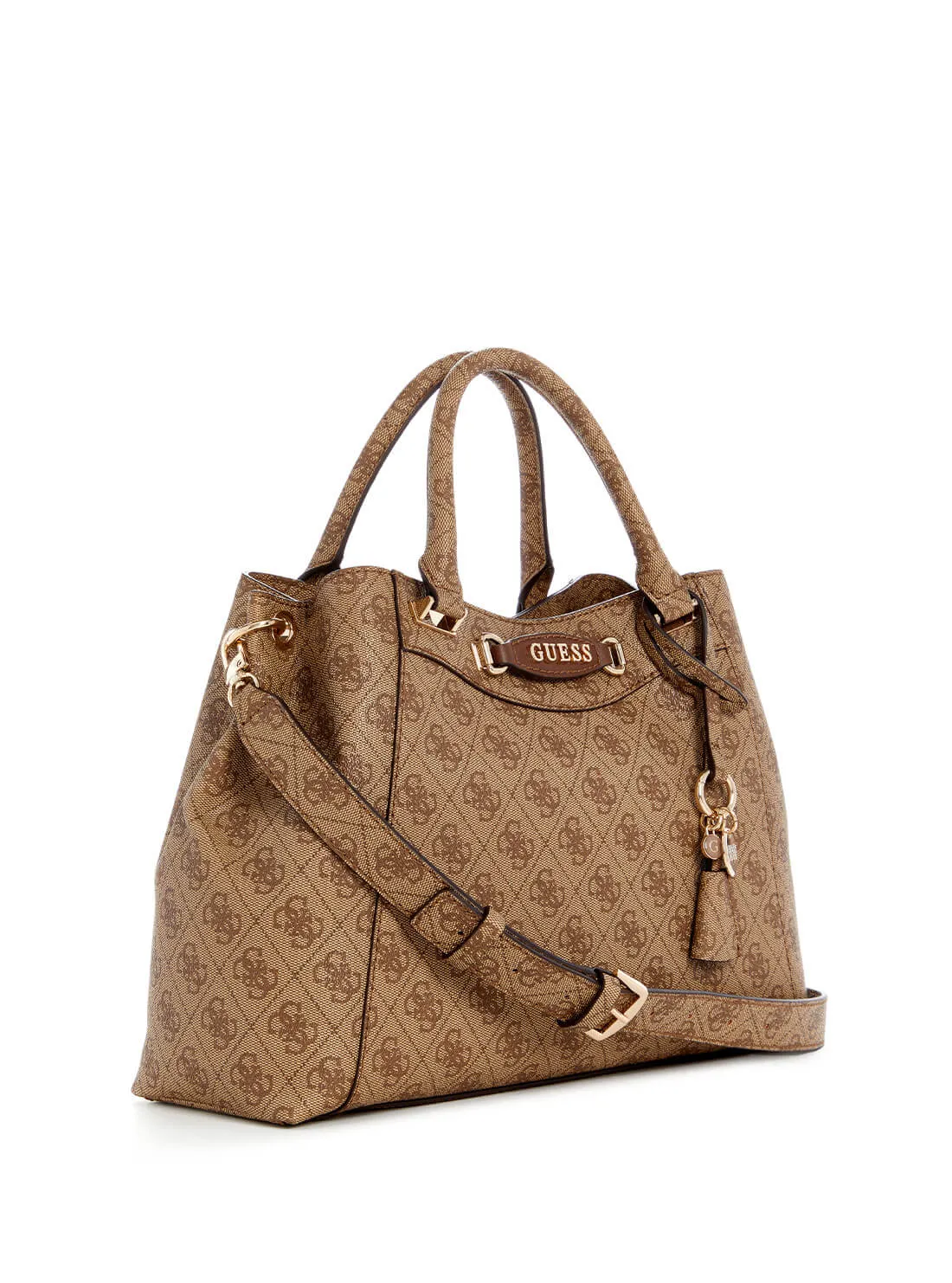 Beige Brown Logo Emera Satchel Bag