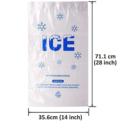 Belinlen 100 PACK 20 lb. Plastic Drawstring Ice Bags 14 x 28 Inch Heavy-Duty Plastic Ice Bags with Plastic Draw String (2.8mil Thickness)