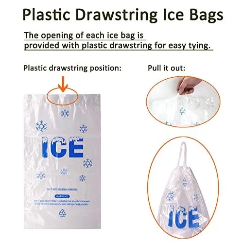 Belinlen 100 PACK 20 lb. Plastic Drawstring Ice Bags 14 x 28 Inch Heavy-Duty Plastic Ice Bags with Plastic Draw String (2.8mil Thickness)