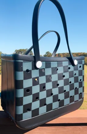 Black & Grey Checkered Rubber Tote *Pre-Order*