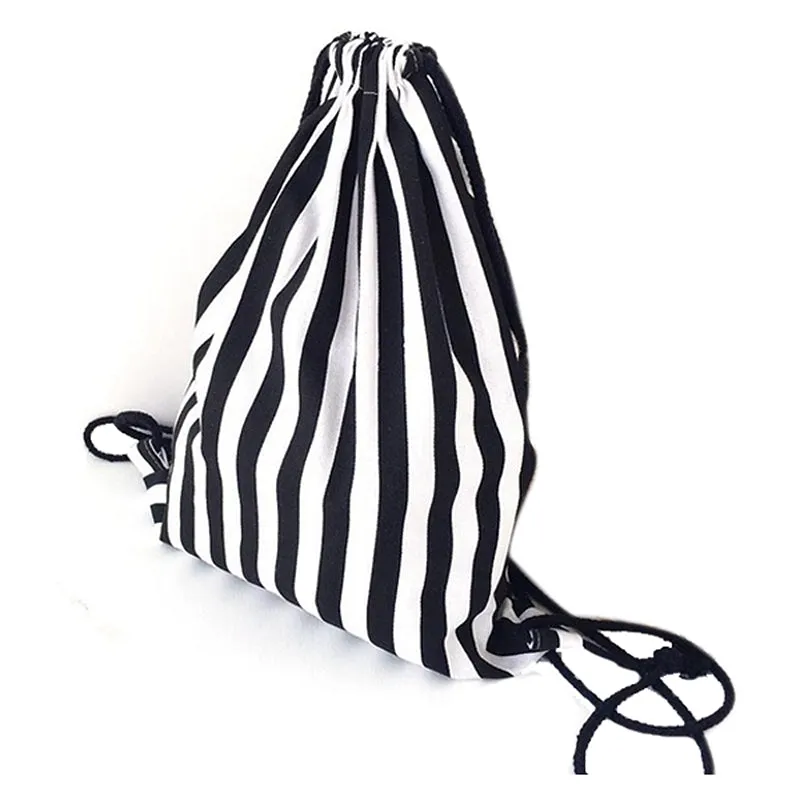 Black & White Striped Drawstring Softback