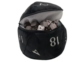 Black D20 Plush Dice Bag (6.5") | Zippered Dice Storage | UltraPro