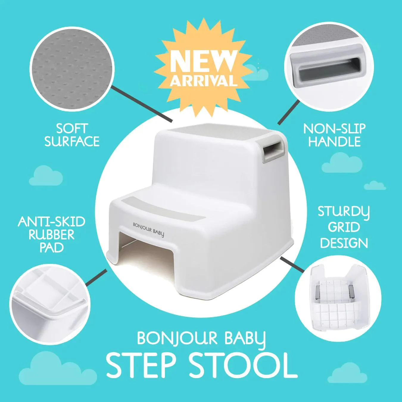 Bonjour Baby Non-Skid Step Stool Gray