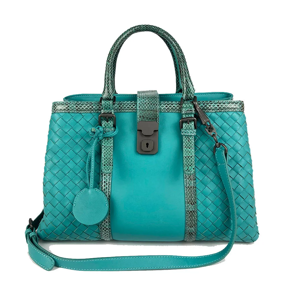 Bottega Veneta Teal Nappa Ayers Small Roma Bag