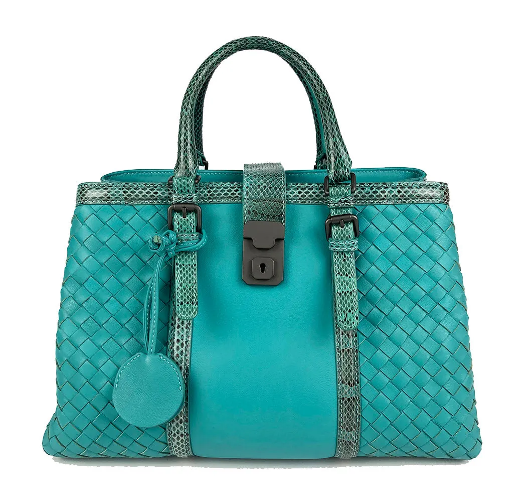 Bottega Veneta Teal Nappa Ayers Small Roma Bag