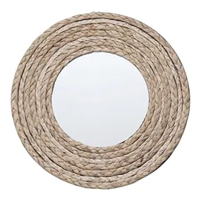 CALANDIS Round Mirror Straw Rope Hanging Wall Mirror for Apartment Decor 33Cm 18Cm