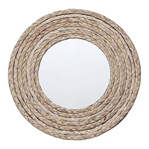 CALANDIS Round Mirror Straw Rope Hanging Wall Mirror for Apartment Decor 33Cm 18Cm