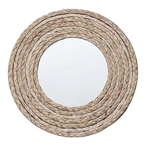 CALANDIS Round Mirror Straw Rope Hanging Wall Mirror for Apartment Decor 33Cm 18Cm