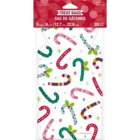 Christmas Candy Canes Shaped Cello Bags | 20ct