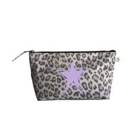 Clutch Bag: Grey Leopard with Lilac Matte Star