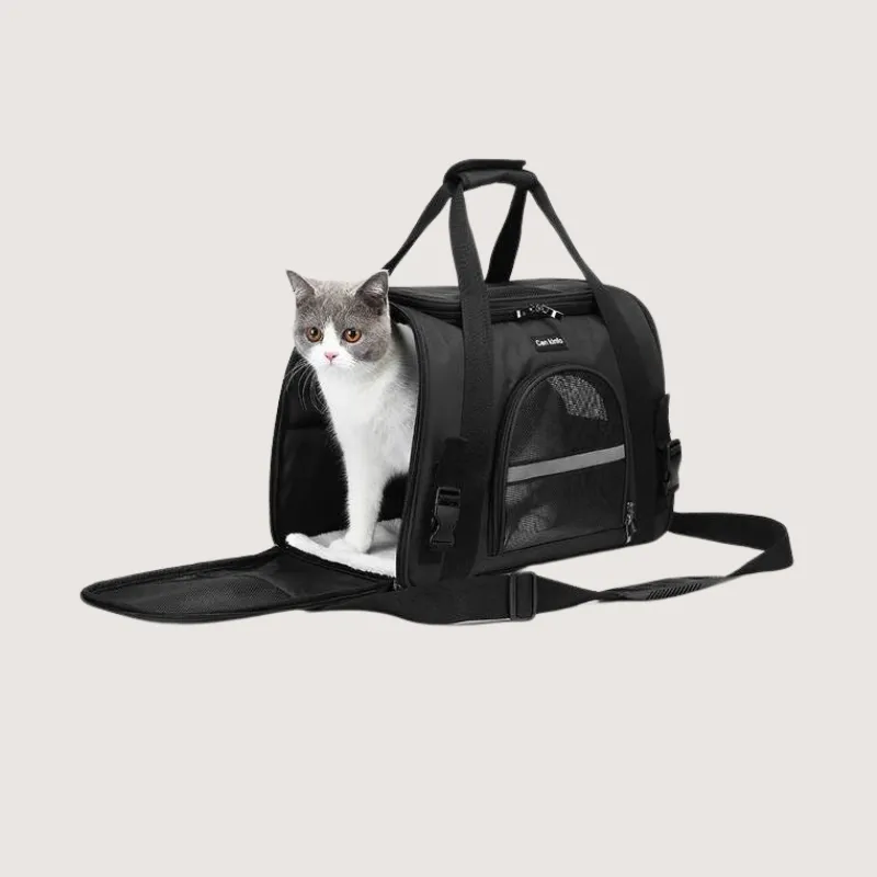 Collapsible Pet Carrier with Safety Features and Mesh Windows