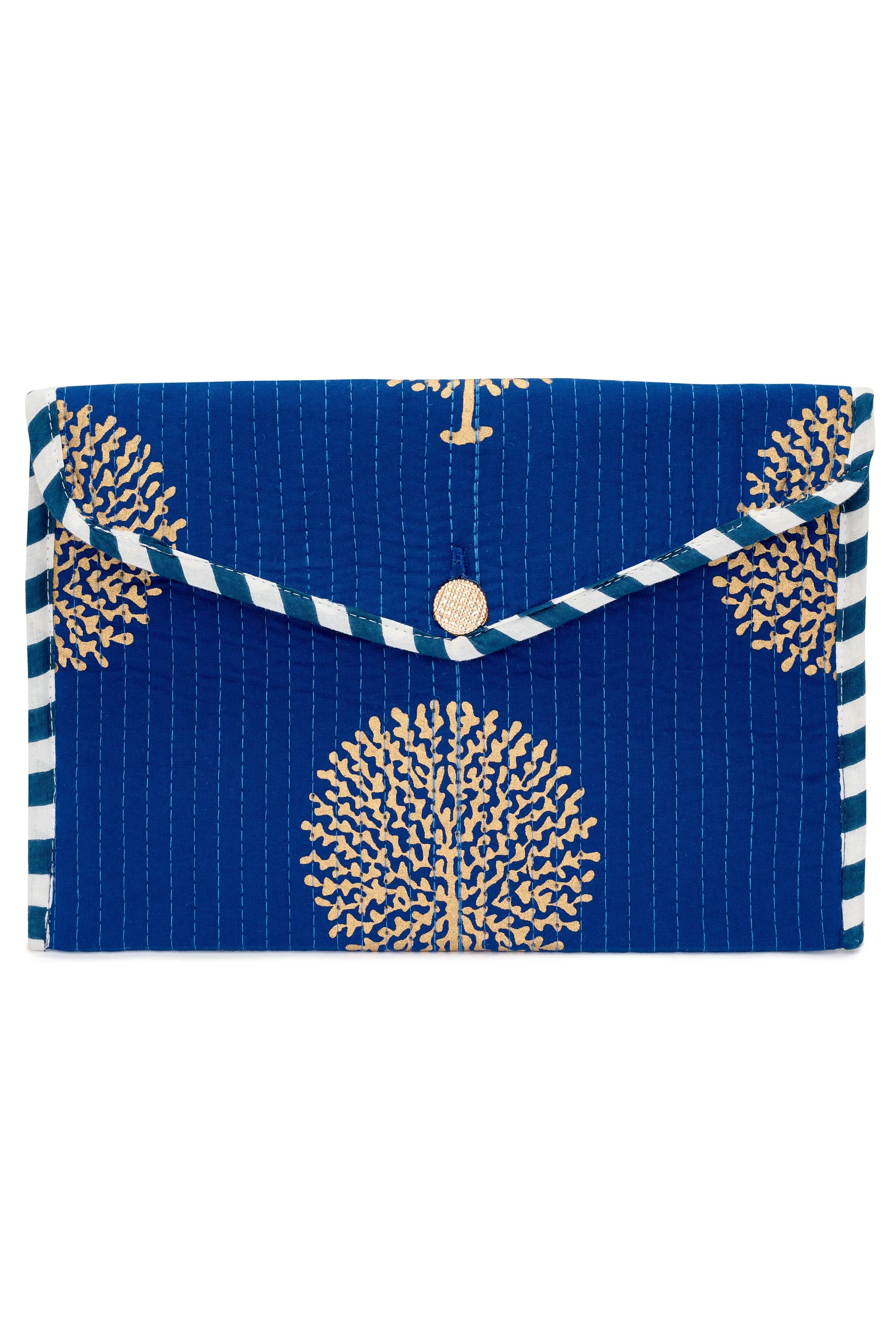 Cotton Clutch Bag In Marrakesh Blue & Gold