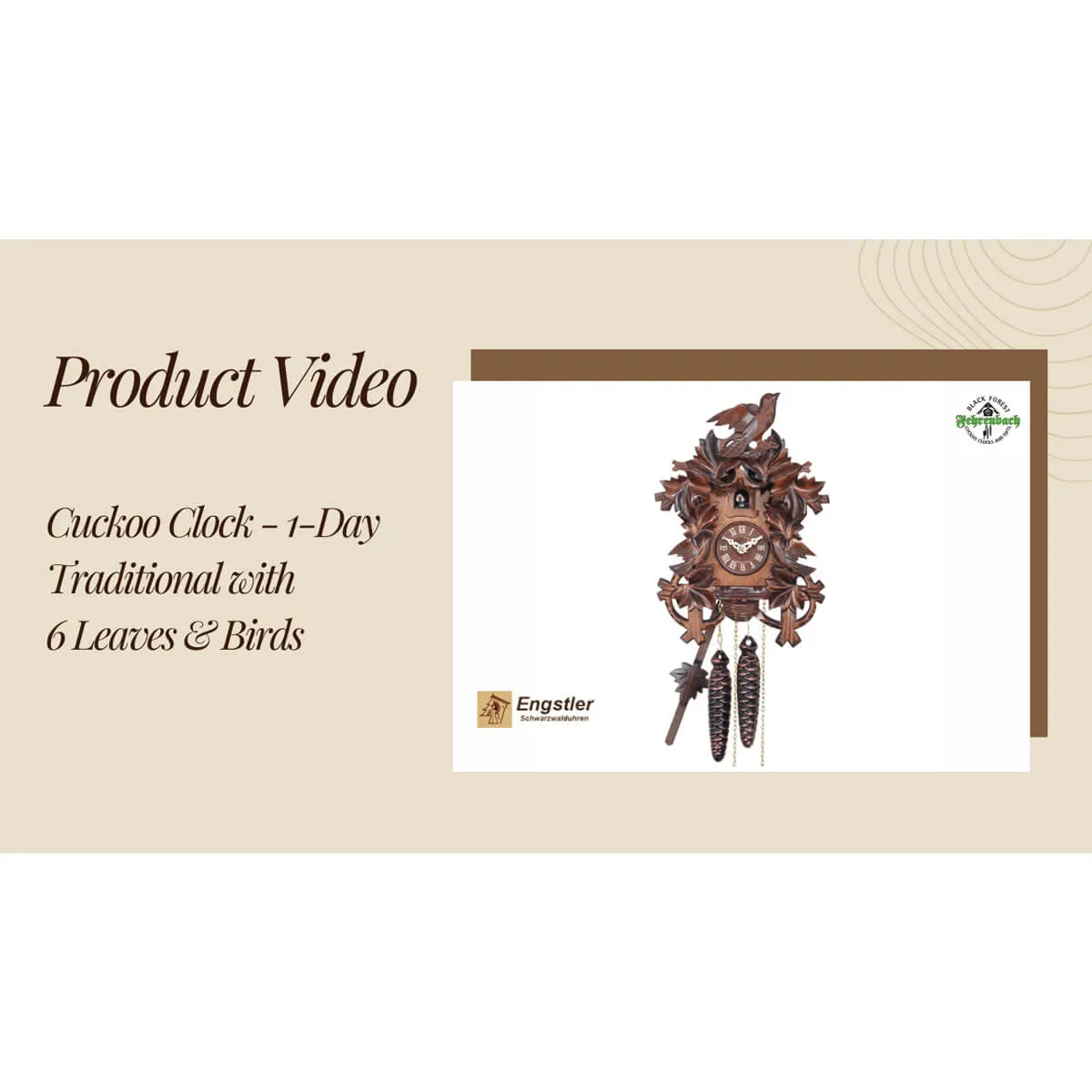 Cuckoo Clock - 1-Day Traditional with 6 Leaves & Birds - Engstler